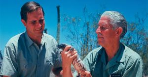 Wild Kingdom's Jim Fowler and co-host Marlin Perkins