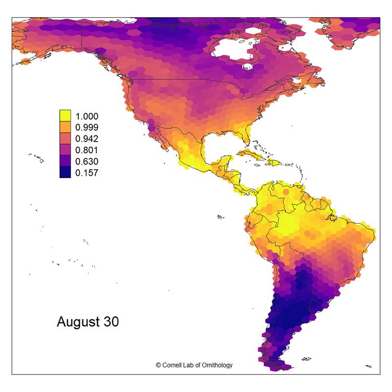 “Hotter” colors (red to yellow) on the map indicate a climate that will significantly change by 2100 compared to previous conditions during the last week of August
