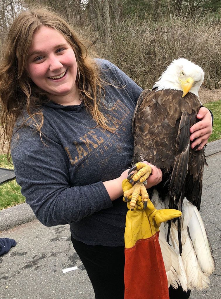 Christine Peyreigne, owner and operator of Christine’s Critters with adult female Bald Eagle
