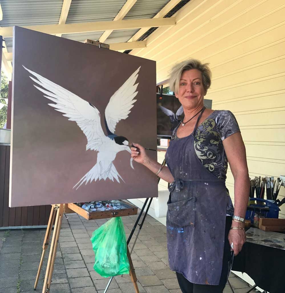 Nicky begins work on 'Born to Fish' oil painting