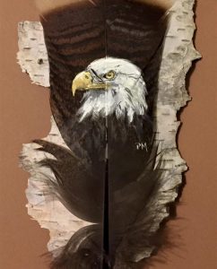 Bald Eagle painted on a turkey feather by Pat Morris