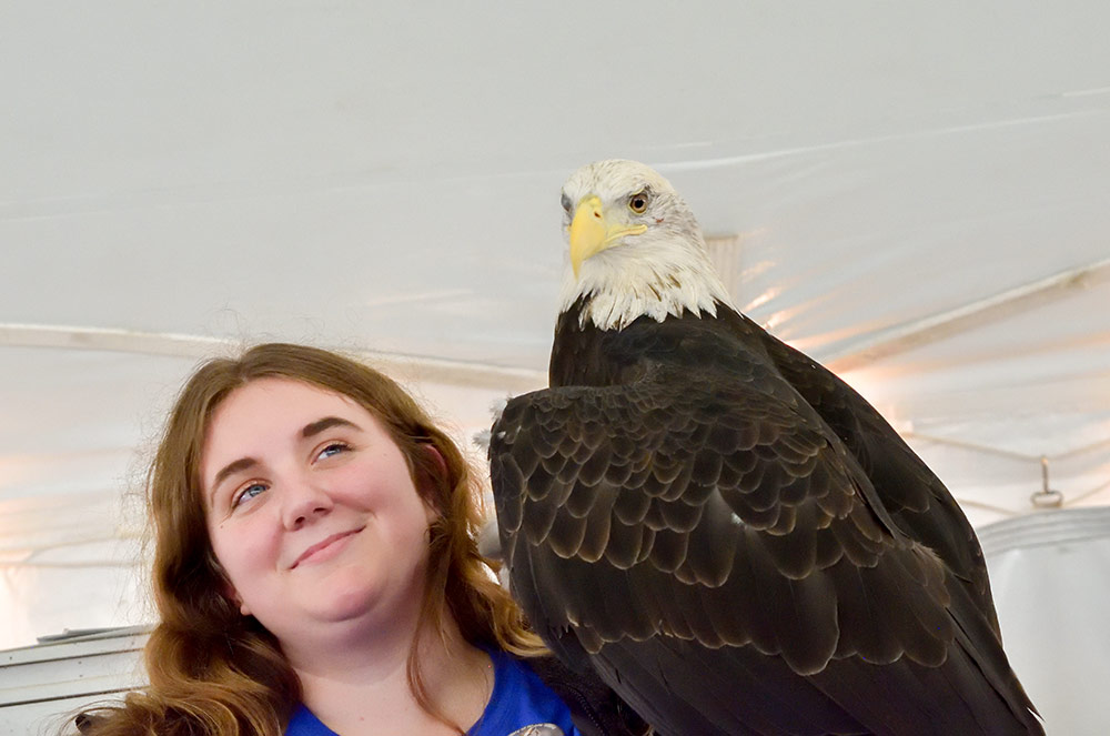 Christine of Christine's Critters with Aurora, her stunning Bald Eagle